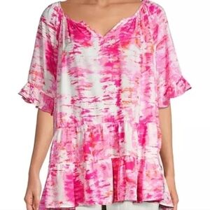 Beach Lunch Lounge Tie Dye Peasant Blouse Small Petite